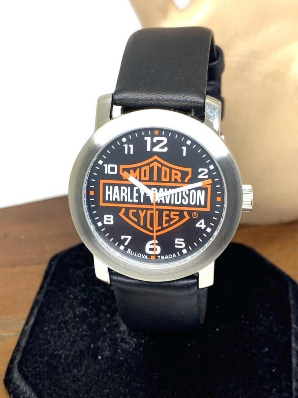 Harley Davidson By Bulova Men's Watch 76A04 Logo Quartz 38mm Black Leather Strap